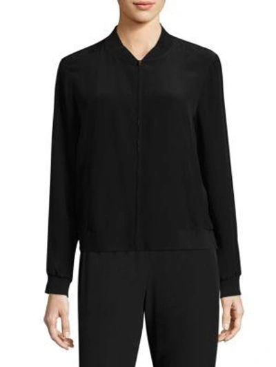 Shop Eileen Fisher Stand Collar Silk Bomber In Black