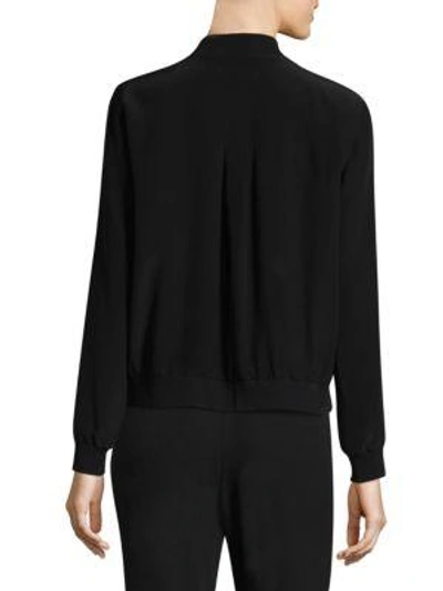Shop Eileen Fisher Stand Collar Silk Bomber In Black