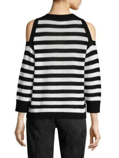 Shop Rag & Bone Tracey Striped Cold-shoulder Cotton Sweater In Black-white