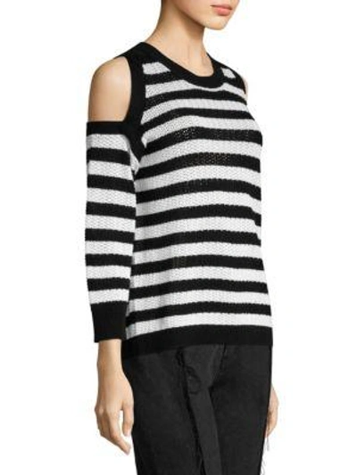 Shop Rag & Bone Tracey Striped Cold-shoulder Cotton Sweater In Black-white