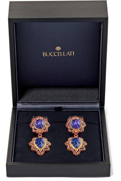 Shop Buccellati 18-karat Gold, Tanzanite And Ruby Earrings