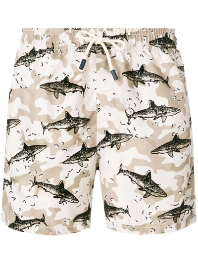 Shop Mc2 Saint Barth Shark Print Swim Shorts - Multicolour