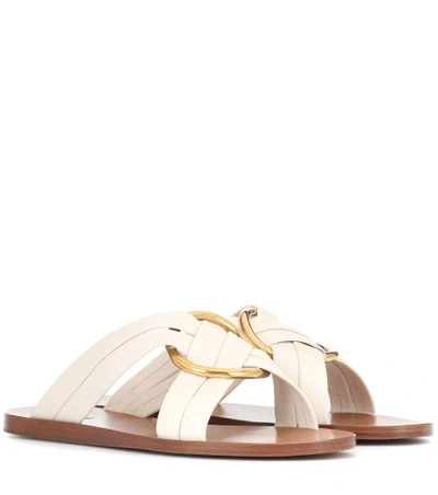 Shop Chloé Rony Leather Slides In White