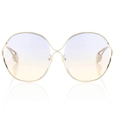 Shop Gucci Oversized Round Sunglasses In Gold