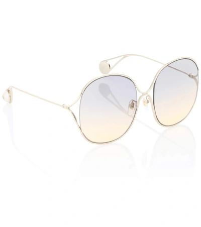 Shop Gucci Oversized Round Sunglasses In Gold