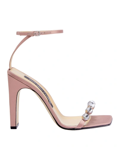Shop Sergio Rossi Crystal Toe Blush High Sandals Pink