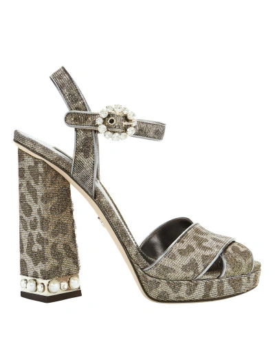 Shop Dolce & Gabbana Glitter Leopard Embellished Sandals