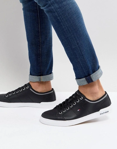 Tommy Hilfiger Core Corporate Leather Sneakers In Black - Black | ModeSens