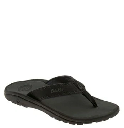 Shop Olukai 'ohana' Flip Flop In Black/ Dark Shadow