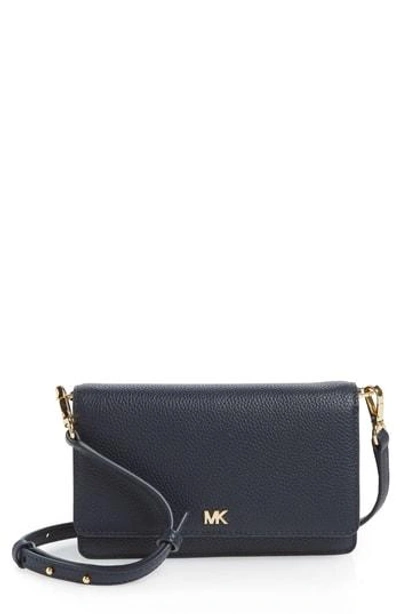 Shop Michael Michael Kors Leather Crossbody Phone Wallet - Blue In Admiral