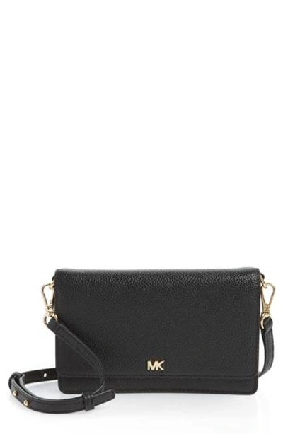 Shop Michael Michael Kors Leather Crossbody Phone Wallet In Black