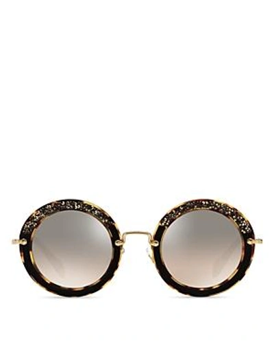 Shop Miu Miu Glittering Mirrored Round Sunglasses, 49mm In Light Havana/brown Mirror Gradient