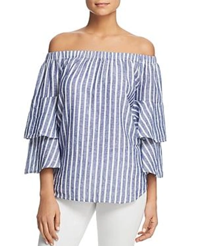 Shop Beachlunchlounge Striped Off-the-shoulder Top In French Blue