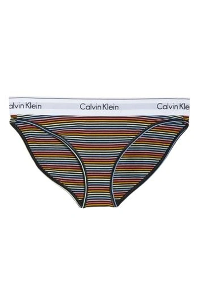 Shop Calvin Klein 'modern Cotton Collection' Cotton Blend Bikini In Prism Stripe Black