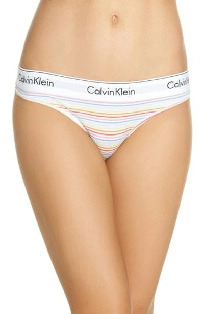 Shop Calvin Klein Logo Thong In Prism Stripe Print