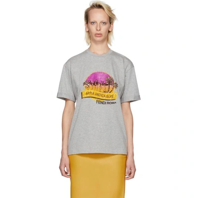 Shop Fendi Grey Sequinned 'appia Antica Blvd' T-shirt