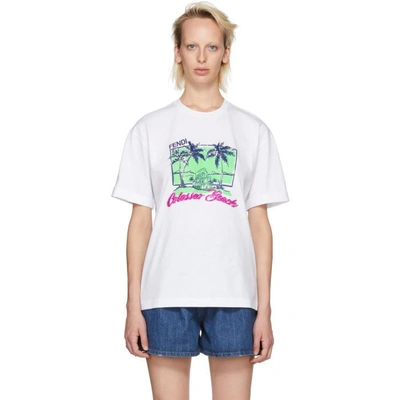 Shop Fendi White Sequinned 'colosseo Beach' T-shirt