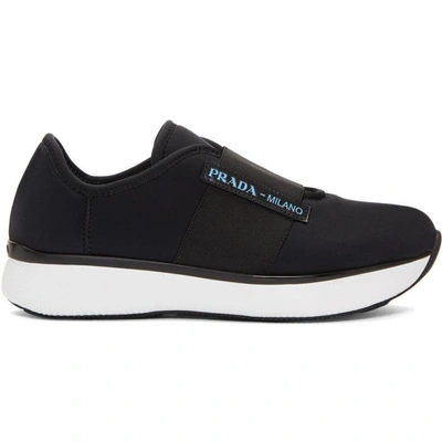 Shop Prada Black Neoprene Slip-on Sneakers In F0967 Nero+
