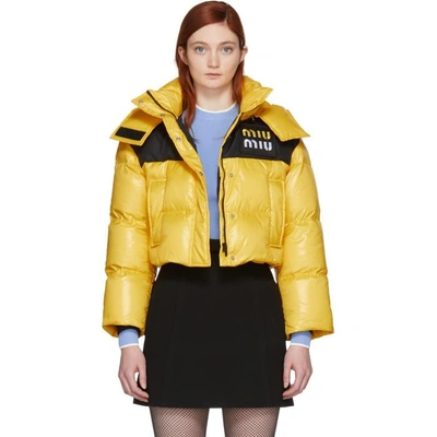 Shop Miu Miu Yellow Down Cropped Jacket In F0010 Yello
