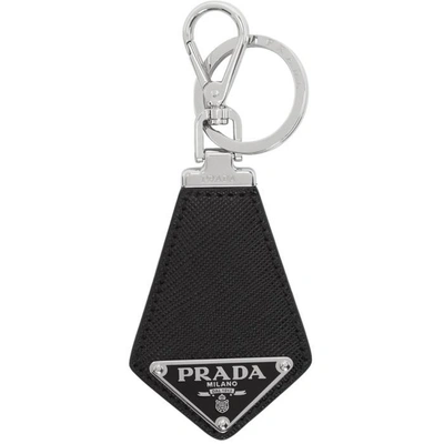 Shop Prada Black Saffiano Keychain In F0002