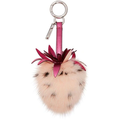 Shop Fendi Pink Fur Strawberry Charm Keychain In F13fw Seash