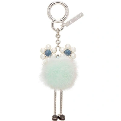 Shop Fendi Blue Pearl And Fur Chick Keychain In F137m Tealb