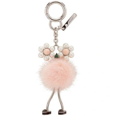 Shop Fendi Pink Pearl And Fur Chick Keychain In F137l Seash