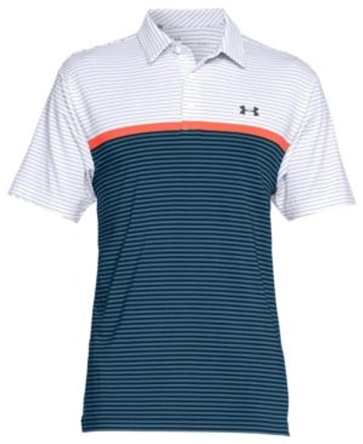Shop Under Armour Men's Playoff Performance Striped Golf Polo In White/bass Blue