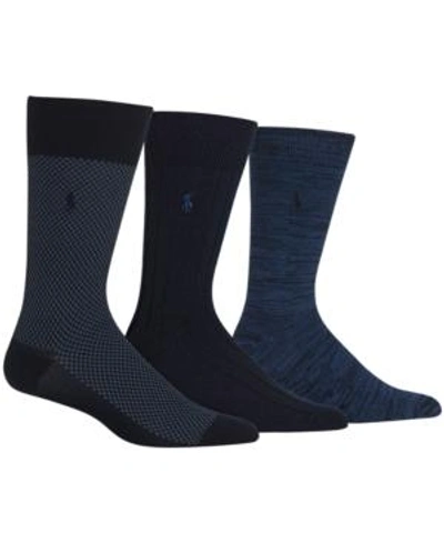 Shop Polo Ralph Lauren Men's Birdseye Dress Socks, 3 Pack In Navy