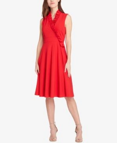 Shop Tahari Ruffled Surplice Dress In Red