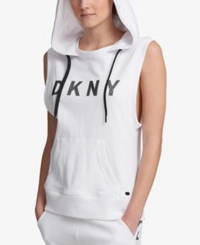 Shop Dkny Sport Sleeveless Logo Hoodie In White