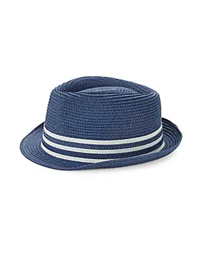 Shop Saks Fifth Avenue Striped Patterned Fedora Hat In Navy