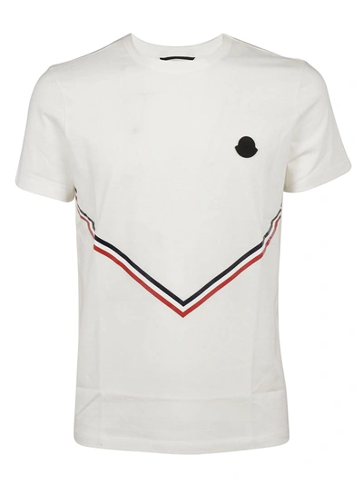 Shop Moncler Tri-color Tape V T-shirt In White