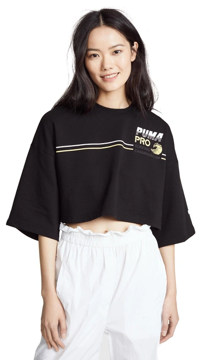 Shop Puma Cropped Crew Neck T-shirt In  Black