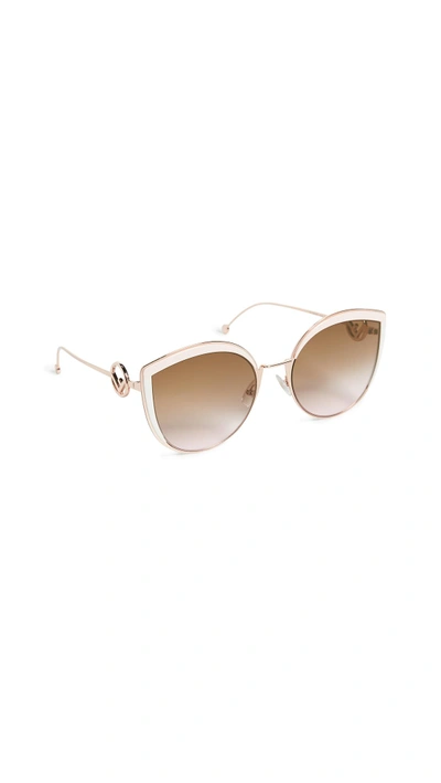 Shop Fendi Round Slight Cat Eye Sunglasses In Pink/brown Gradient