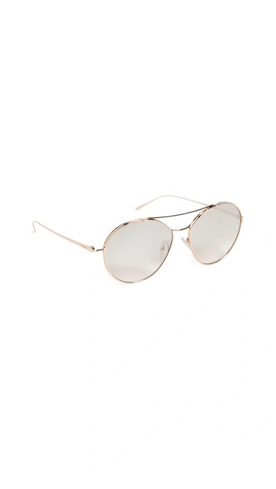 Shop Prada Round Aviator Sunglasses In Pink Gold/brown Silver