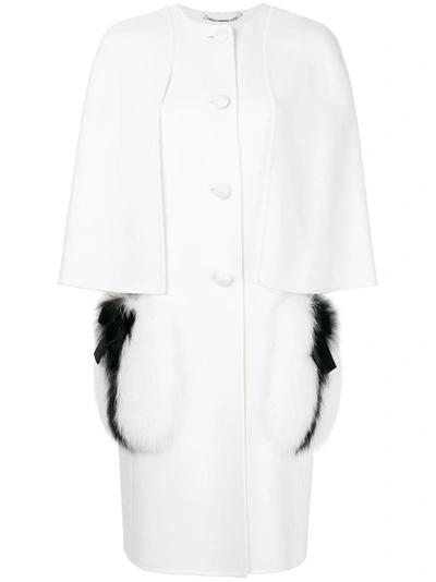 Shop Fendi Cape Sleeves Coat With Fur Pockets In White