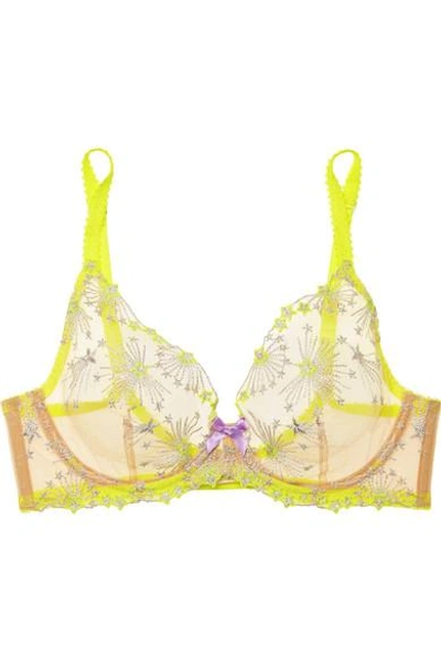 Shop Agent Provocateur Kaylie Embroidered Tulle Underwired Bra In Yellow