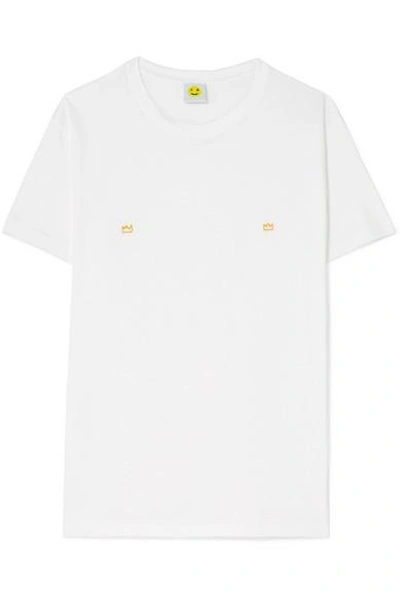 Shop Yeah Right Nyc Embroidered Cotton-jersey T-shirt In White
