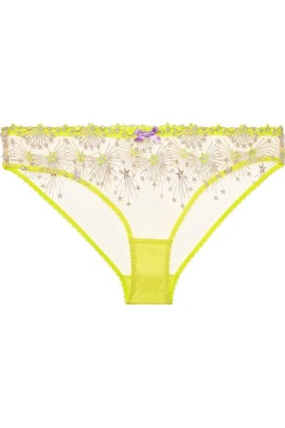 Shop Agent Provocateur Kaylie Embroidered Tulle Briefs In Yellow