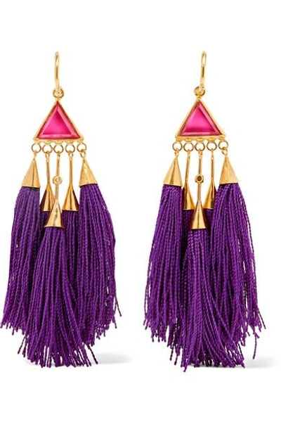 Shop Katerina Makriyianni Tasseled Gold-tone Crystal Earrings In Purple