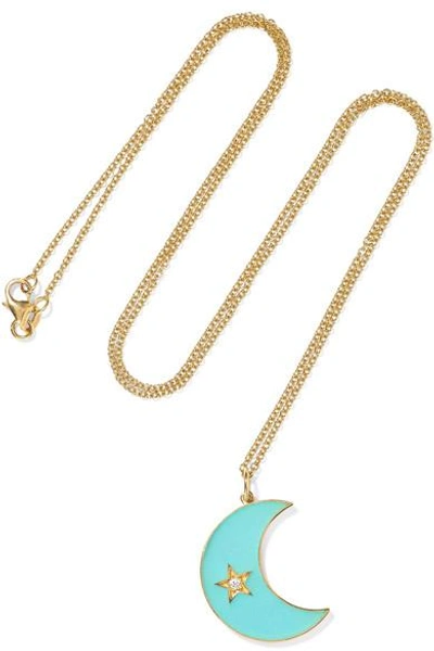 Shop Andrea Fohrman Crescent Moon 18-karat Gold, Enamel And Diamond Necklace