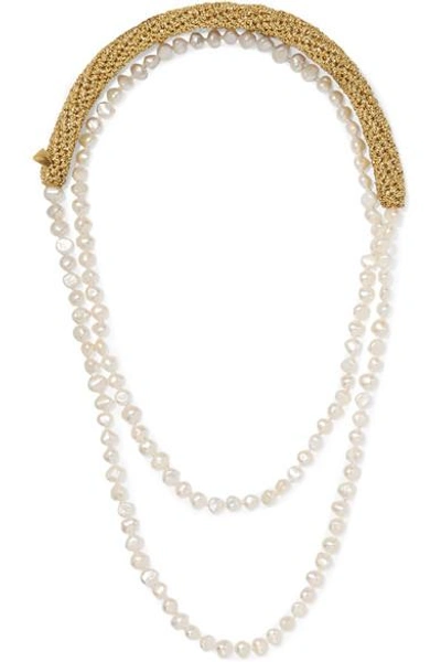 Shop Lucy Folk Pearl Diver Gold-plated, Lurex And Pearl Necklace