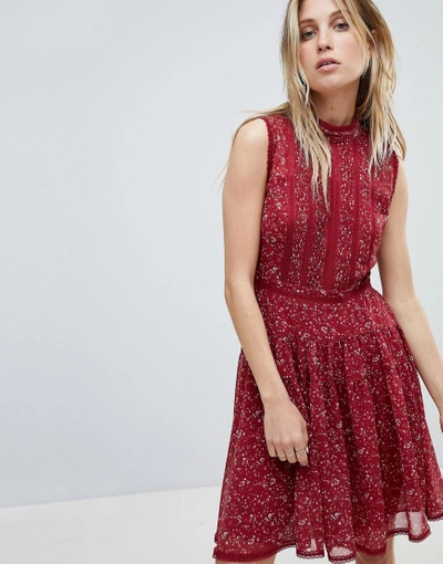 Shop Allsaints Lace Mix Mini Dress In Floral Print - Red