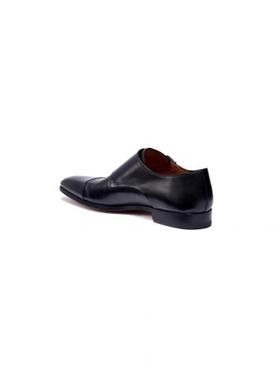 Shop Magnanni Double Monk Strap Leather Shoes In Black