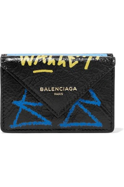 Shop Balenciaga Papier Mini Printed Textured-leather Wallet In Black