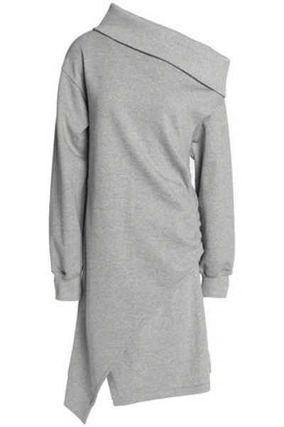 Shop Goen J Goen.j Woman One-shoulder Wrap-effect Cotton-terry Dress Light Gray