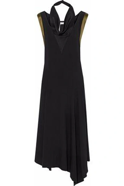 Shop Lanvin Woman Draped Satin-crepe Midi Dress Black