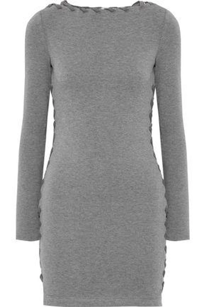 Shop Bailey44 Woman Lace-up Mélange Stretch-modal Mini Dress Gray