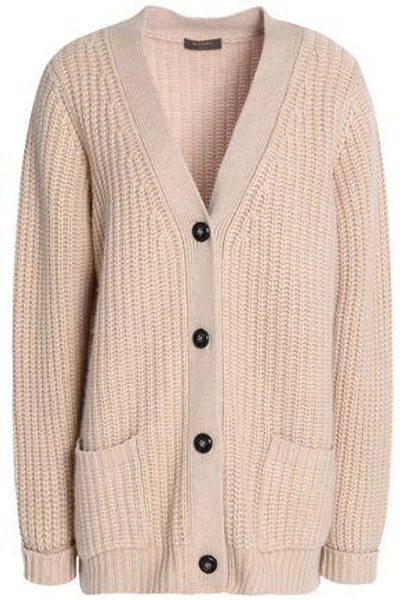 Shop N•peal Woman Ribbed Cashmere And Wool-blend Cardigan Sand